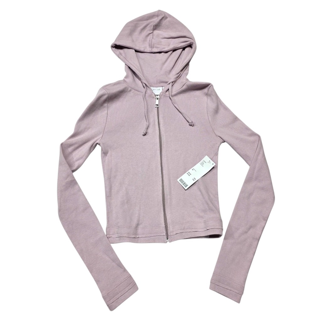 Out From Under‎ Hoodie Women XS Lilac Purple Full Zip Cropped Ribbed Cotton NWT